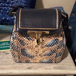 Brahmin Navy and Tan Mini Bag